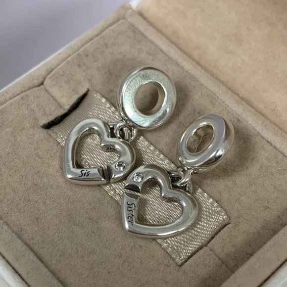Pandora Linked Sister Hearts Split Dangle Charm - Picture 4 of 4